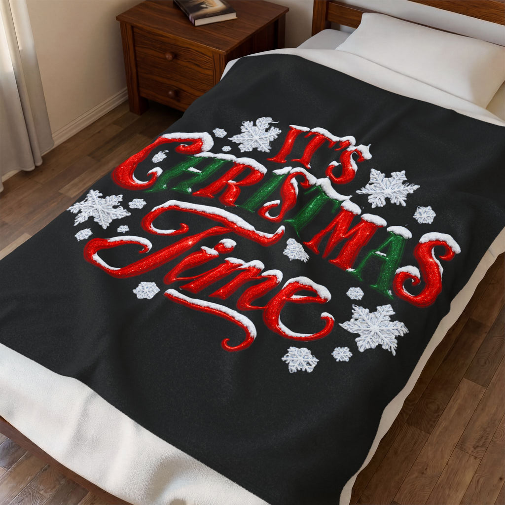 IT'S CHRISTMAS TIME Velveteen Plush Blanket
