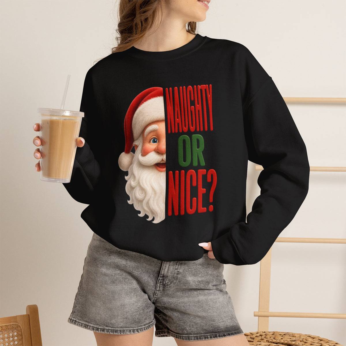 NAUGHTY OR NICE SANTA Unisex Heavy Blend Crewneck Sweatshirt 
