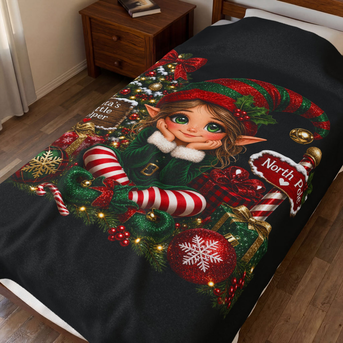 CHRISTMAS PRETTY ELF Velveteen Plush Blanket