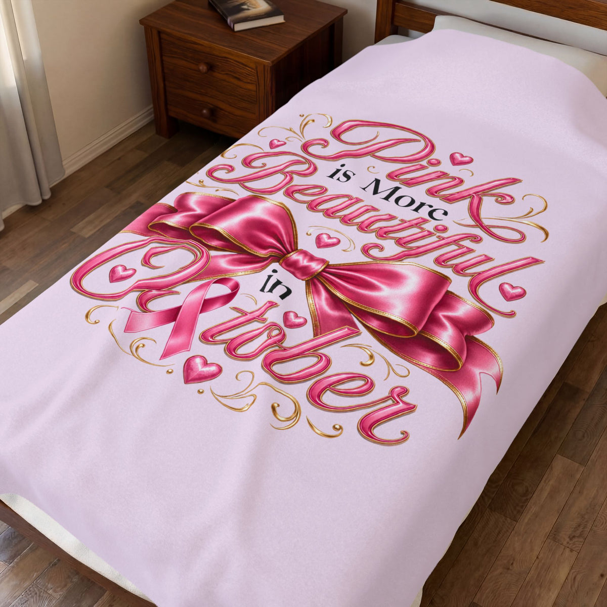 PINK BEAUTIFUL OCTOBER Velveteen Plush Blanket
