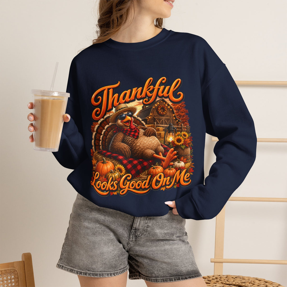 THANKFUL LOOKS GOOD ON ME Crewneck Sweatshirt