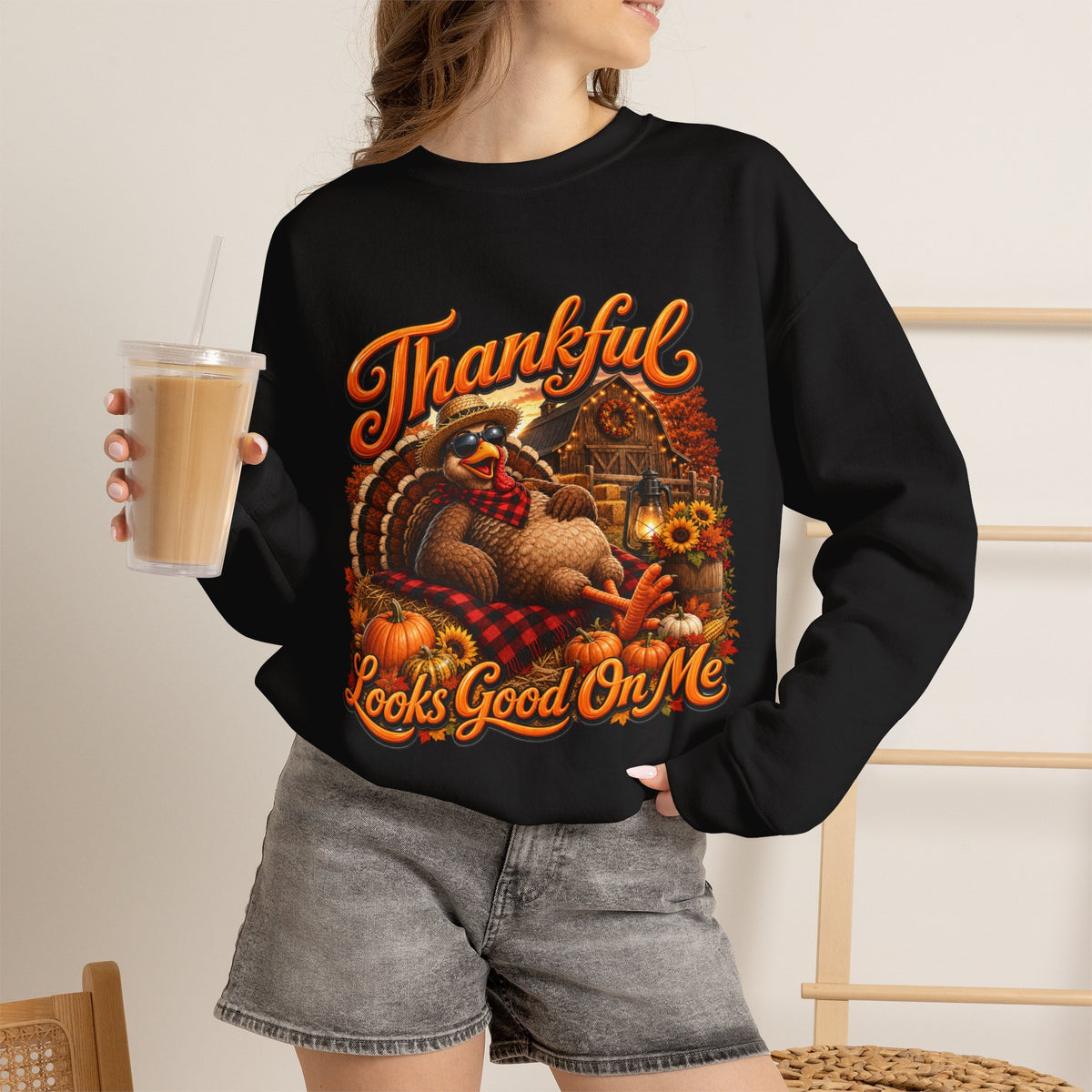 THANKFUL LOOKS GOOD ON ME Crewneck Sweatshirt