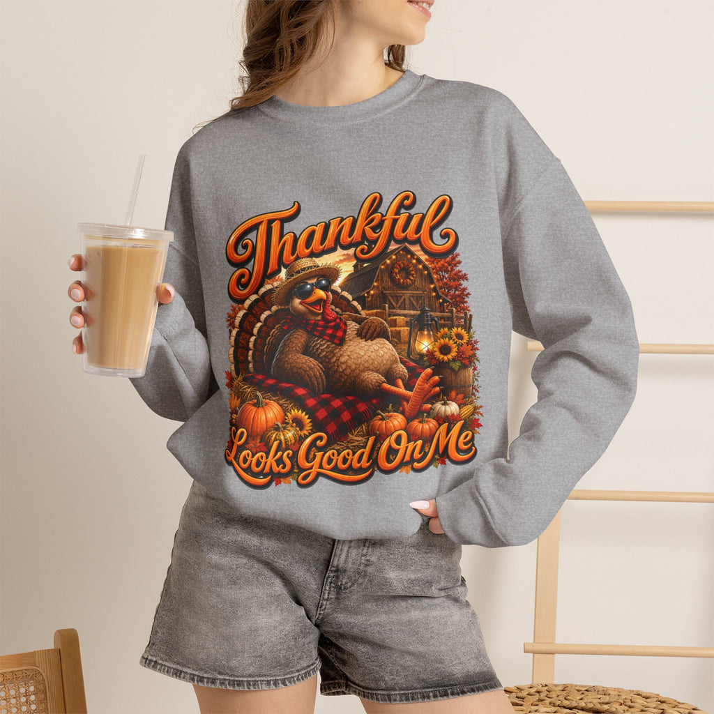 THANKFUL LOOKS GOOD ON ME Crewneck Sweatshirt