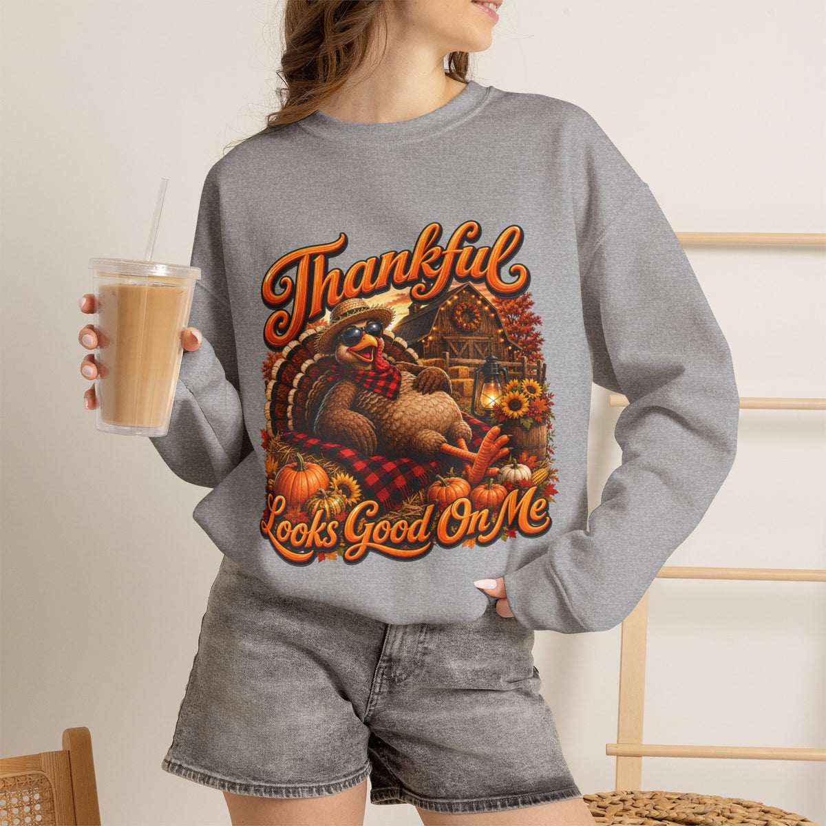 THANKFUL LOOKS GOOD ON ME Crewneck Sweatshirt