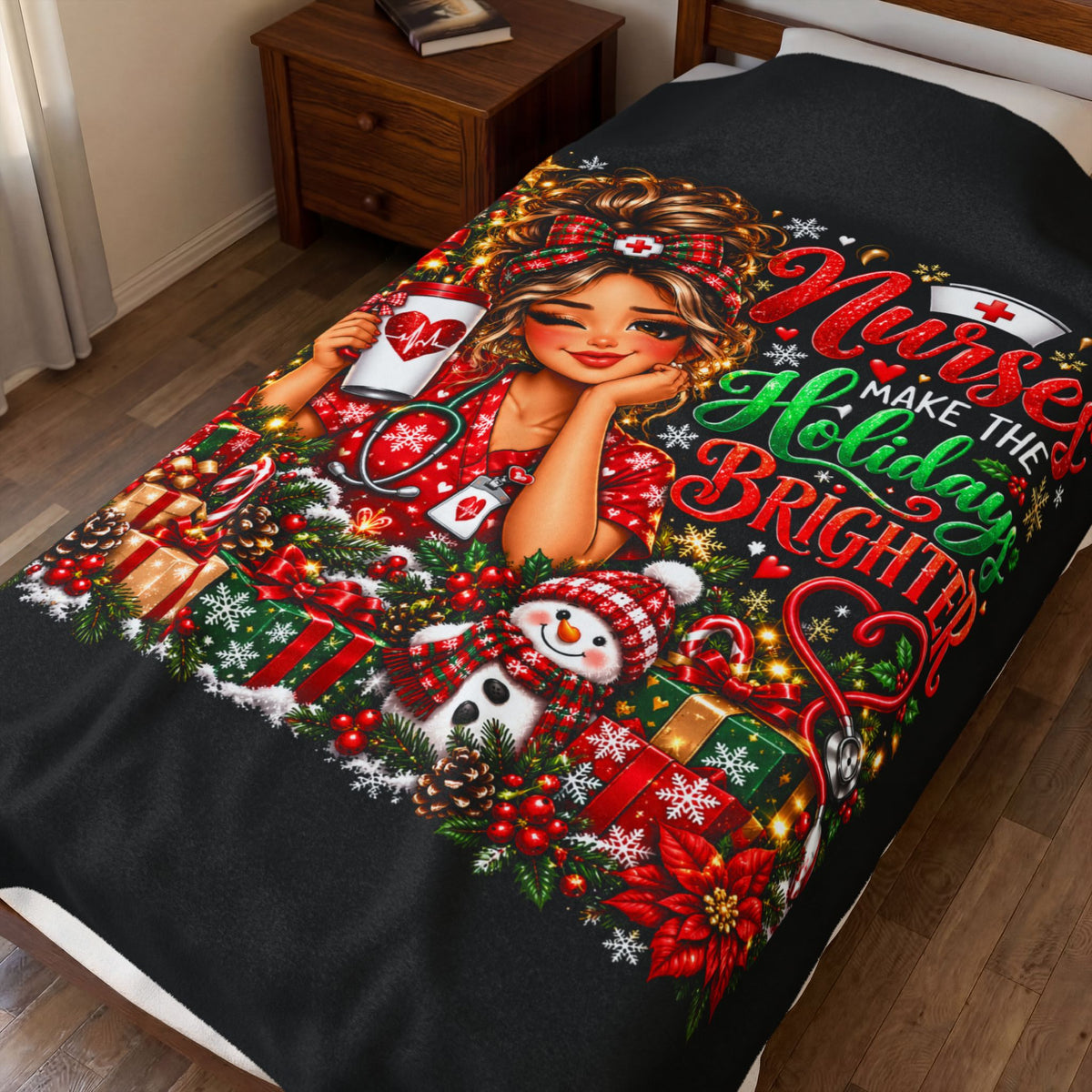NURSE CHRISTMAS BLANKET Velveteen Plush Blanket