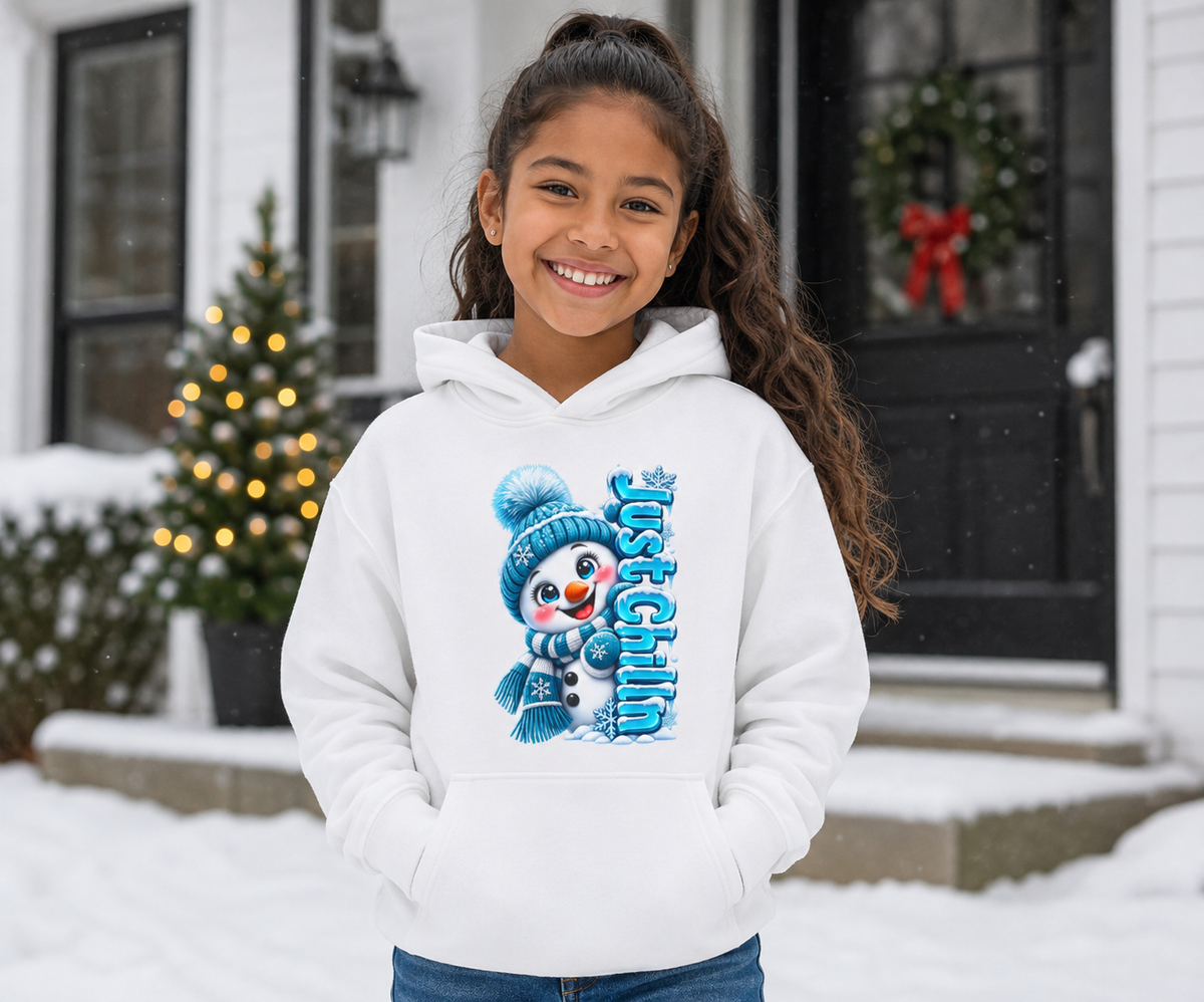JUST CHILLING SNOWMAN Youth Heavy Blend Hooded Sweatshirt
