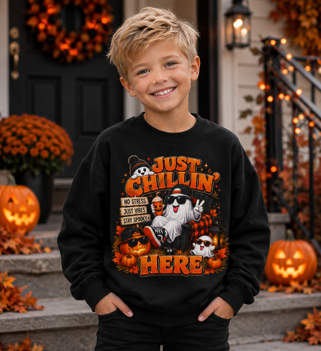 JUST KICKIN IT HERE BOYS Youth Crewneck SweatshirtJUST KICKIN IT HERE BOYS Youth Crewneck Sweatshirt