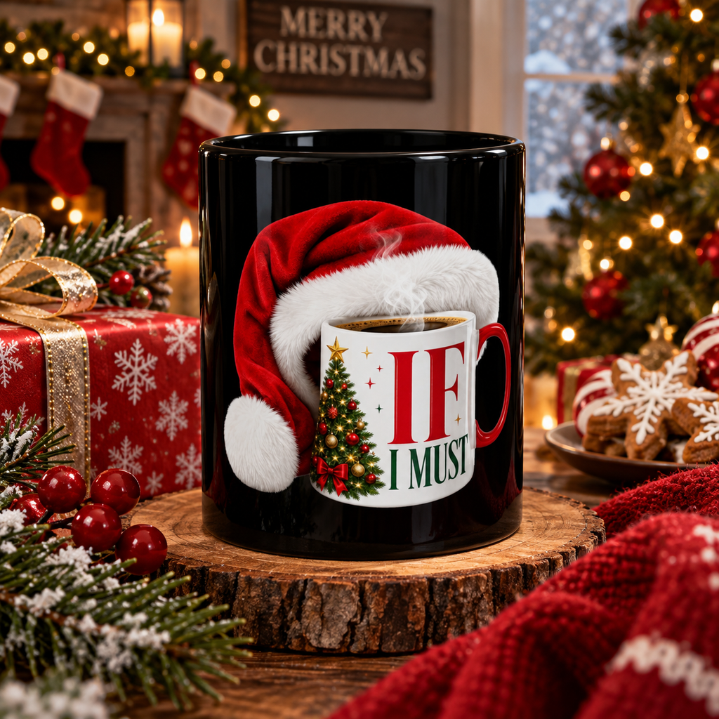 CHRISTMAS IF I MUST COFFEE Black Mug, 15oz