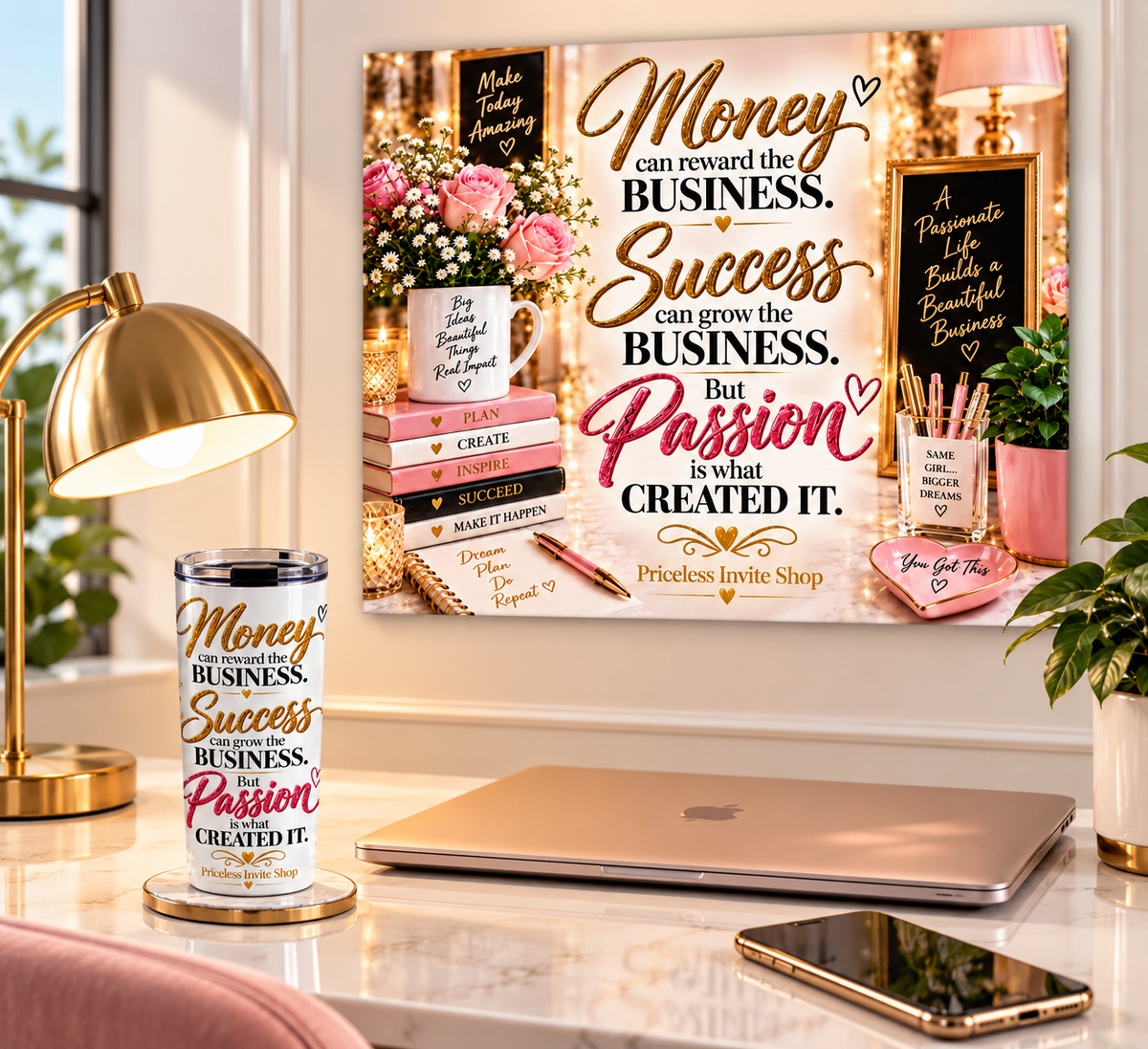 Money, Success & Passion Inspirational Business Canvas – 10" × 8" Horizontal