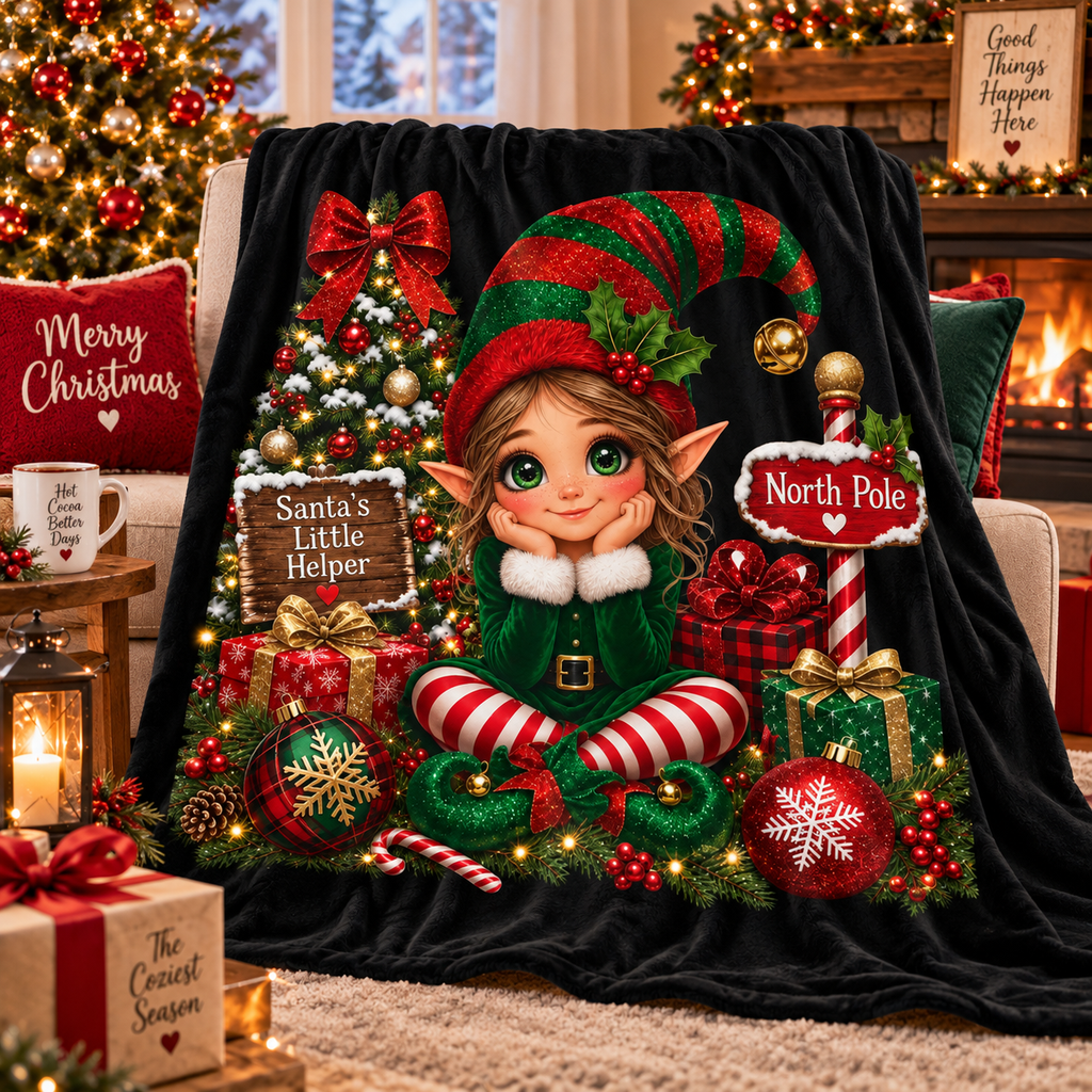 CHRISTMAS PRETTY ELF Velveteen Plush Blanket