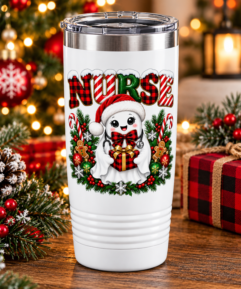 NURSE CHRISTMAS GHOST COFFEE Ringneck Tumbler, 20oz