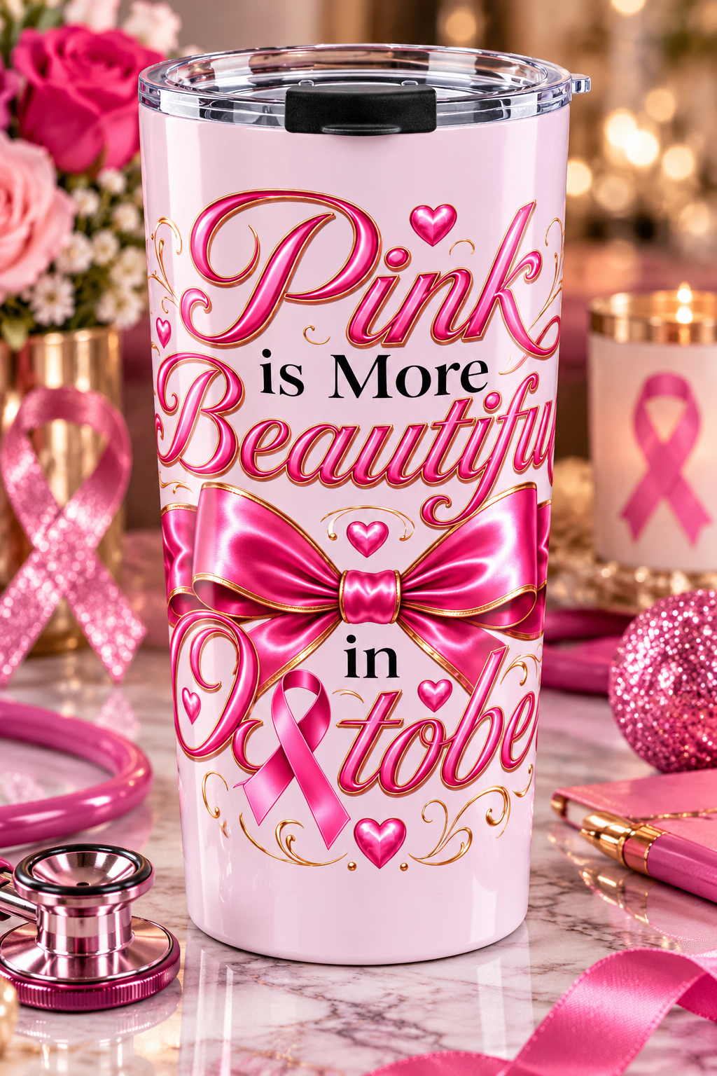 PINK BEAUTIFUL OCTOBER COFFEE Tumbler 20oz