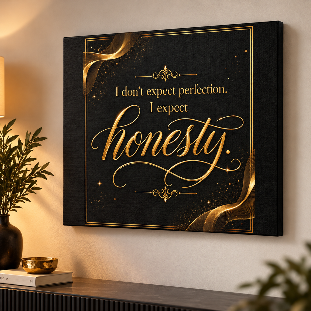 I Don't Expect Perfection, I Expect Honesty – Elegant Black & Gold Inspirational Canvas Wall Art