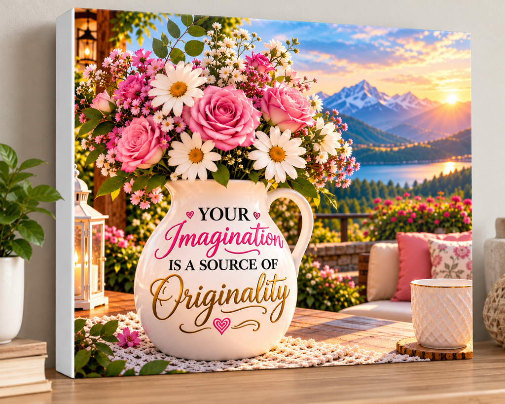 Your Imagination Is a Source of Originality – Inspirational Floral Canvas Wall Art