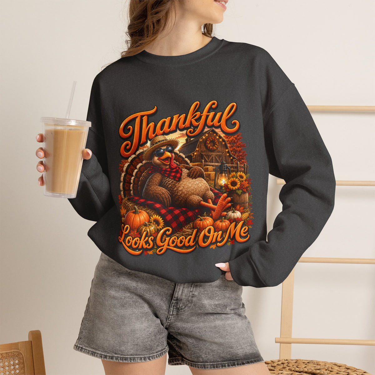 THANKFUL LOOKS GOOD ON ME Crewneck Sweatshirt