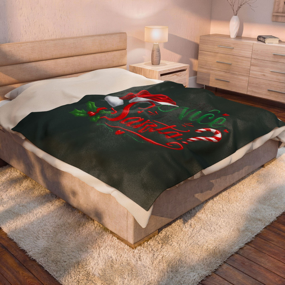 BE NICE TO SANTA Velveteen Plush Blanket