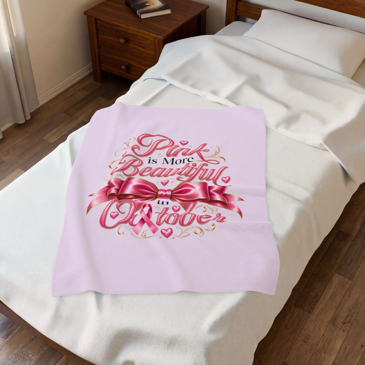 PINK BEAUTIFUL OCTOBER Velveteen Plush Blanket