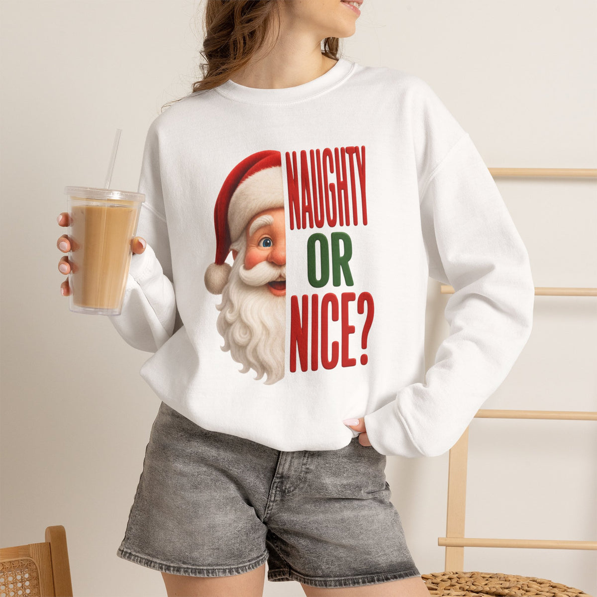 NAUGHTY OR NICE SANTA Unisex Heavy Blend Crewneck Sweatshirt 