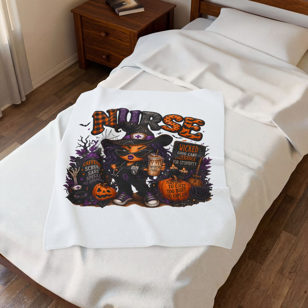 SASSY HALLOWEEN NURSE Velveteen Plush Blanket
