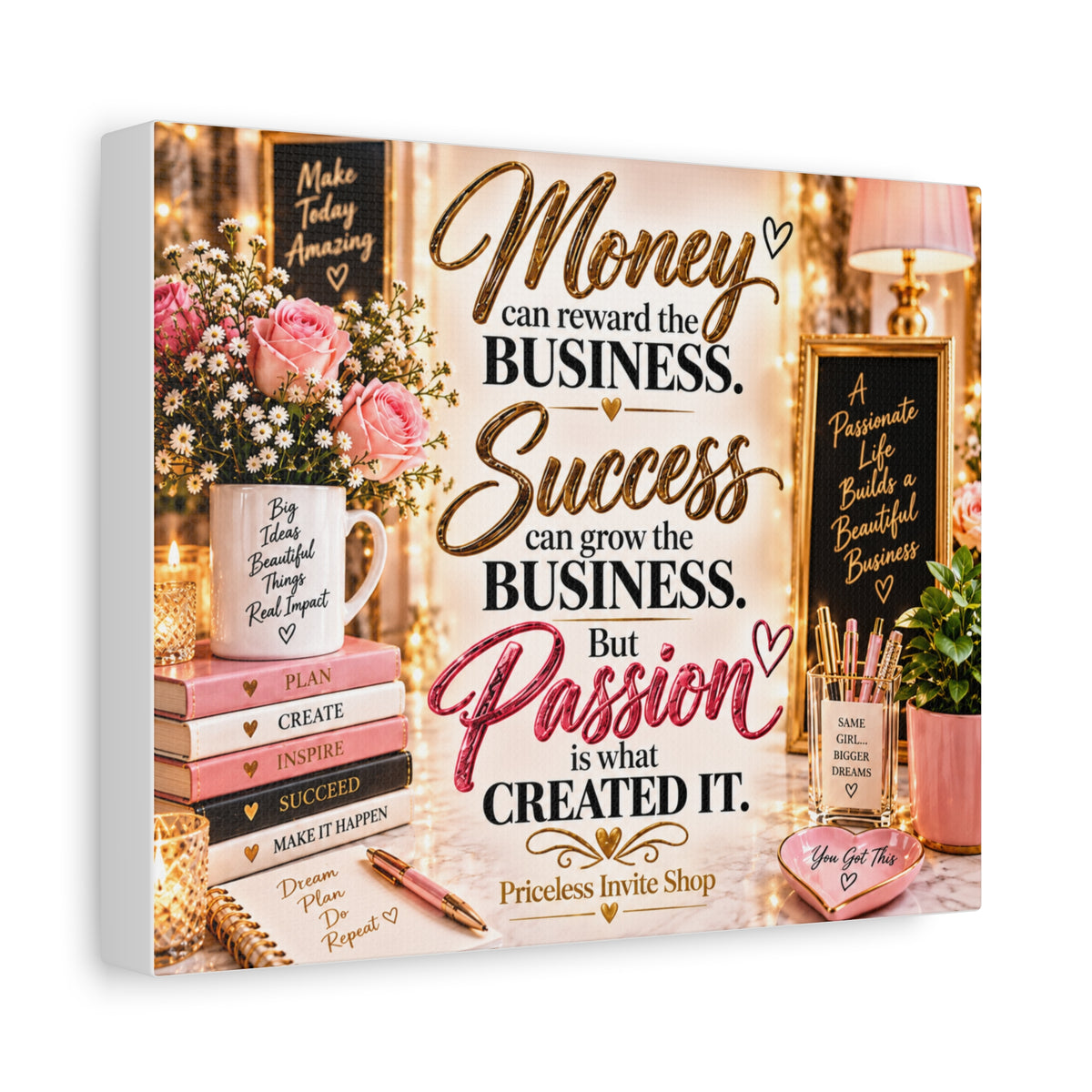 Money, Success & Passion Inspirational Business Canvas – 10" × 8" Horizontal