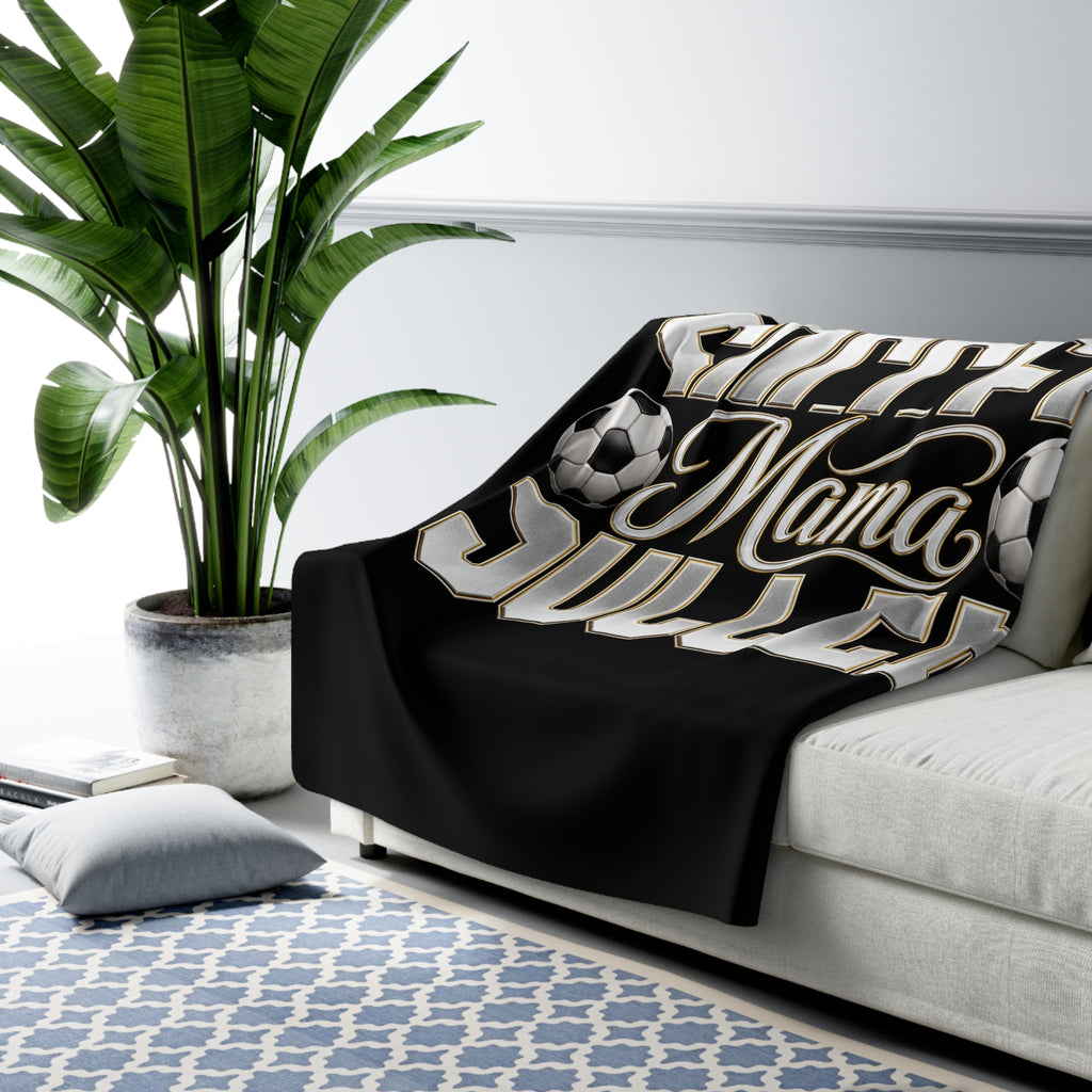 SOCCER MAMA Sherpa Fleece Black Blanket