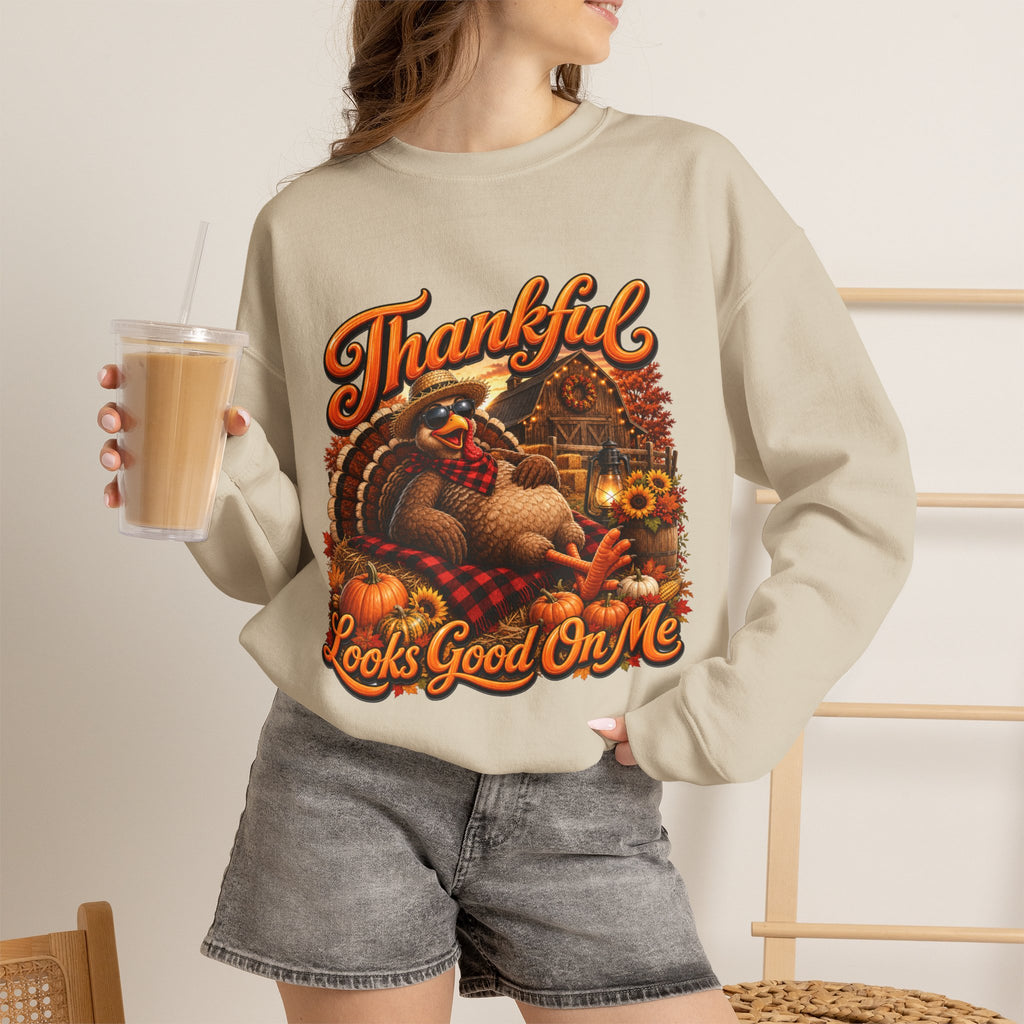 THANKFUL LOOKS GOOD ON ME Crewneck Sweatshirt